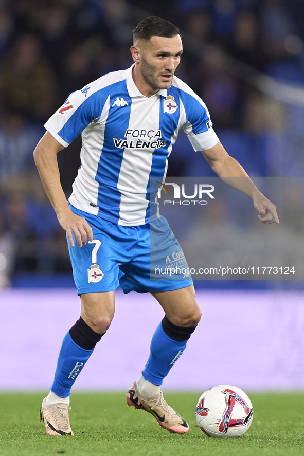 Lucas Perez of RC Deportivo de La Coruna plays during the LaLiga Hypermotion match between RC Deportivo de La Coruna and SD Eibar at Abanca...