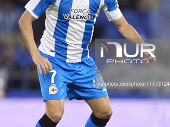 Lucas Perez of RC Deportivo de La Coruna plays during the LaLiga Hypermotion match between RC Deportivo de La Coruna and SD Eibar at Abanca...