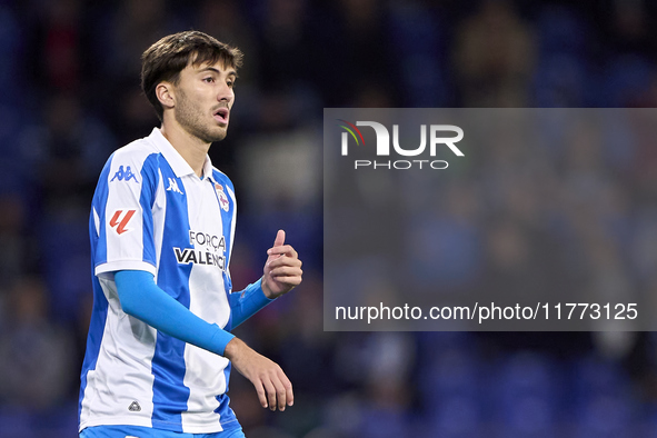 Rafa Obrador of RC Deportivo de La Coruna reacts during the LaLiga Hypermotion match between RC Deportivo de La Coruna and SD Eibar at Abanc...