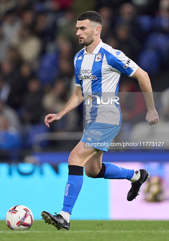 Pablo Vazquez of RC Deportivo de La Coruna is in action during the LaLiga Hypermotion match between RC Deportivo de La Coruna and SD Eibar a...