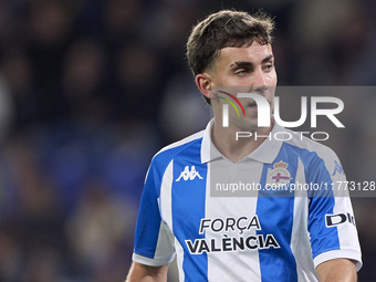 Dani Barcia of RC Deportivo de La Coruna reacts during the LaLiga Hypermotion match between RC Deportivo de La Coruna and SD Eibar at Abanca...