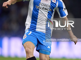 Mario Soriano of RC Deportivo de La Coruna plays during the LaLiga Hypermotion match between RC Deportivo de La Coruna and SD Eibar at Abanc...