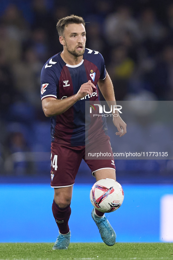 Alvaro Carrillo of SD Eibar is in action during the LaLiga Hypermotion match between RC Deportivo de La Coruna and SD Eibar at Abanca Riazor...