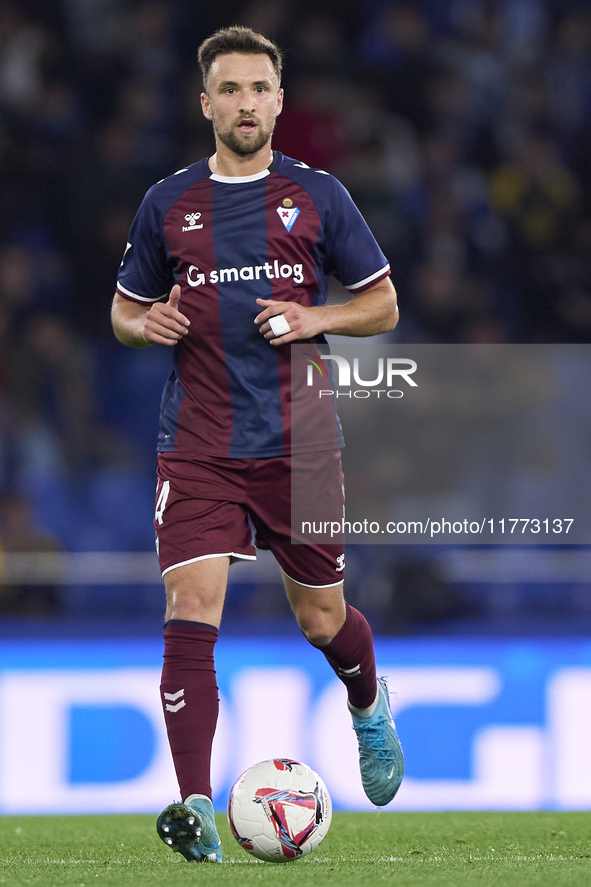 Alvaro Carrillo of SD Eibar is in action during the LaLiga Hypermotion match between RC Deportivo de La Coruna and SD Eibar at Abanca Riazor...