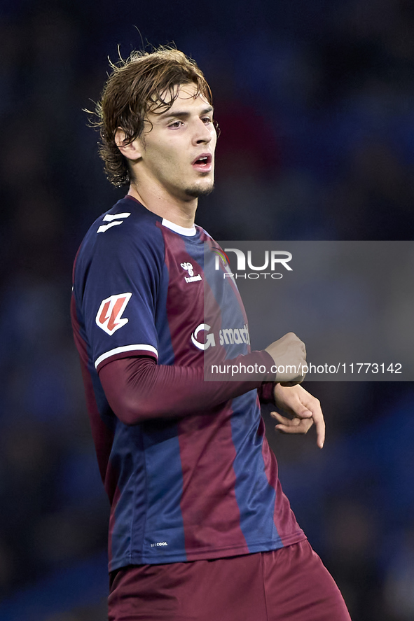 Jorge Pascual of SD Eibar reacts during the LaLiga Hypermotion match between RC Deportivo de La Coruna and SD Eibar at Abanca Riazor Stadium...