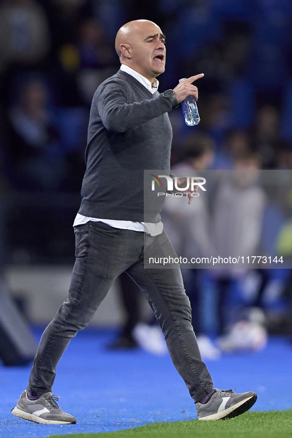 Oscar Gilsanz, Head Coach of RC Deportivo de La Coruna, reacts during the LaLiga Hypermotion match between RC Deportivo de La Coruna and SD...