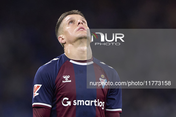 Jose Corpas of SD Eibar reacts during the LaLiga Hypermotion match between RC Deportivo de La Coruna and SD Eibar at Abanca Riazor Stadium i...