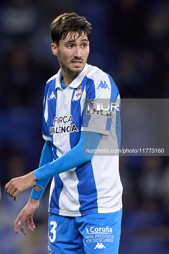 Rafa Obrador of RC Deportivo de La Coruna reacts during the LaLiga Hypermotion match between RC Deportivo de La Coruna and SD Eibar at Abanc...