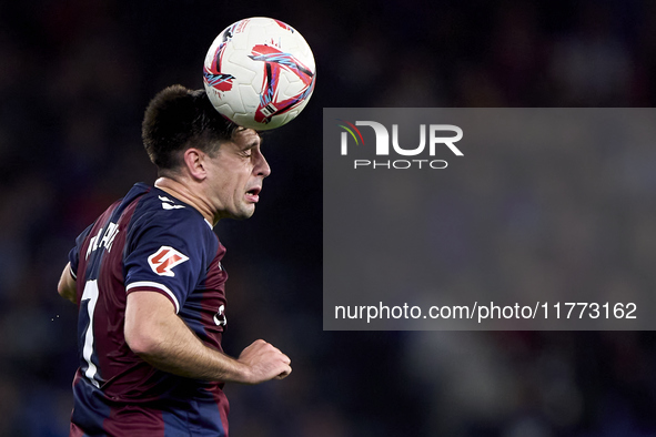 Xeber Alkain of SD Eibar heads the ball during the LaLiga Hypermotion match between RC Deportivo de La Coruna and SD Eibar at Abanca Riazor...