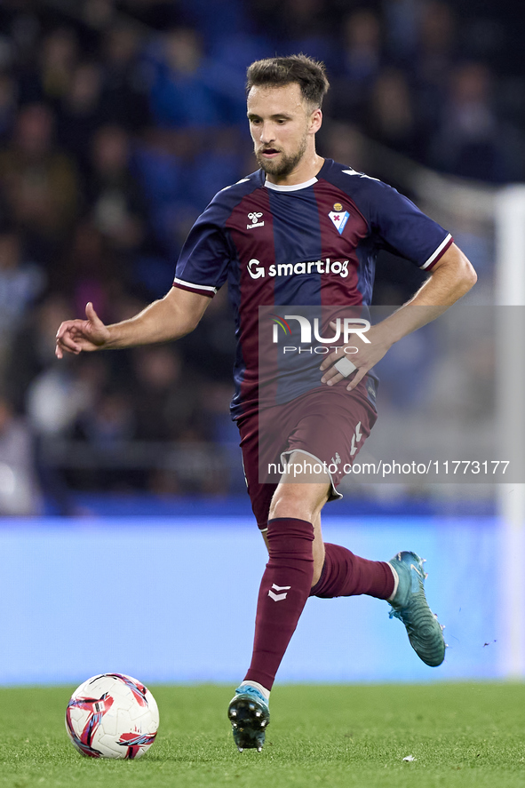 Alvaro Carrillo of SD Eibar is in action during the LaLiga Hypermotion match between RC Deportivo de La Coruna and SD Eibar at Abanca Riazor...