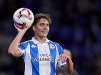 Alex Petxarroman of RC Deportivo de La Coruna takes a throw-in during the LaLiga Hypermotion match between RC Deportivo de La Coruna and SD...