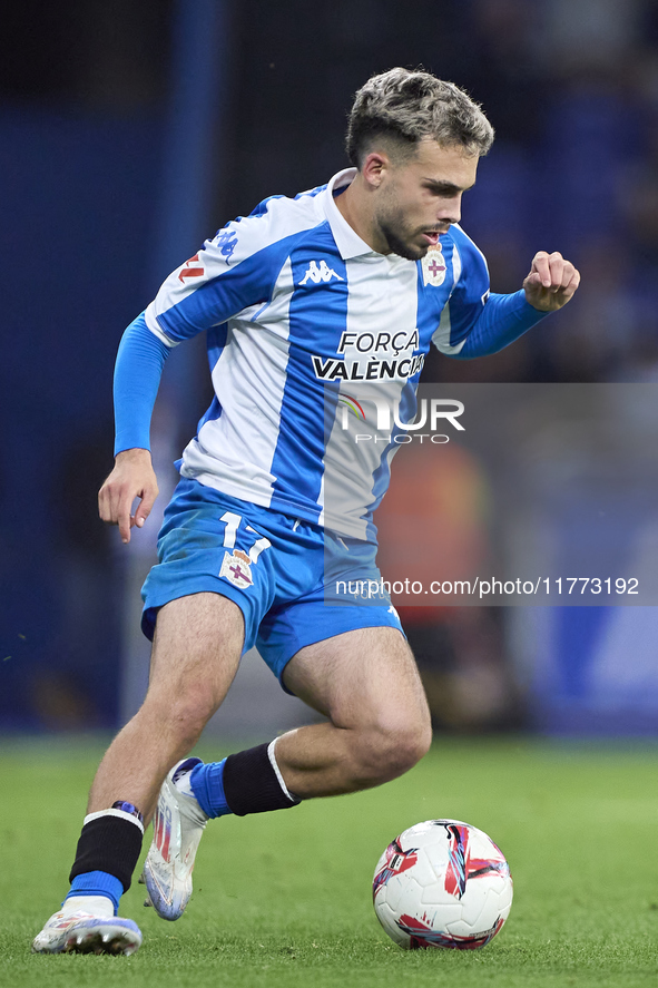 David Mella of RC Deportivo de La Coruna plays during the LaLiga Hypermotion match between RC Deportivo de La Coruna and SD Eibar at Abanca...