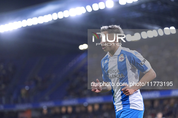 Yeremay Hernandez of RC Deportivo de La Coruna looks on during the LaLiga Hypermotion match between RC Deportivo de La Coruna and SD Eibar a...