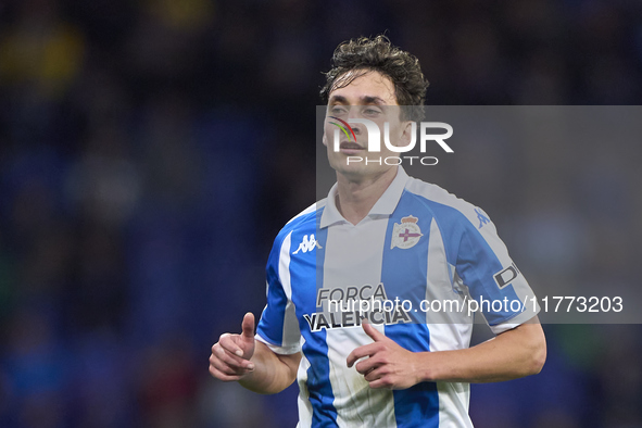 Alex Petxarroman of RC Deportivo de La Coruna looks on during the LaLiga Hypermotion match between RC Deportivo de La Coruna and SD Eibar at...