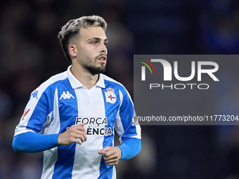 David Mella of RC Deportivo de La Coruna looks on during the LaLiga Hypermotion match between RC Deportivo de La Coruna and SD Eibar at Aban...