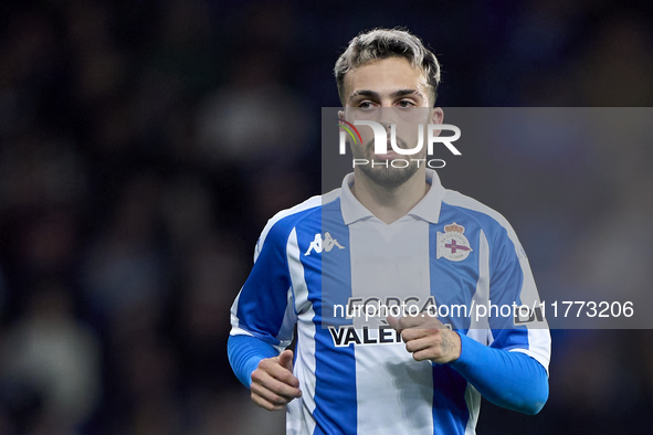 David Mella of RC Deportivo de La Coruna looks on during the LaLiga Hypermotion match between RC Deportivo de La Coruna and SD Eibar at Aban...