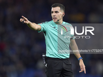 Referee Jose Antonio Sanchez Villalobos reacts during the LaLiga Hypermotion match between RC Deportivo de La Coruna and SD Eibar at Abanca...