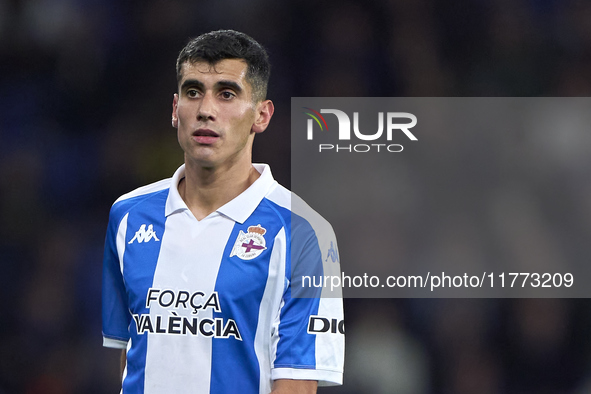 Diego Villares of RC Deportivo de La Coruna looks on during the LaLiga Hypermotion match between RC Deportivo de La Coruna and SD Eibar at A...