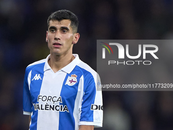 Diego Villares of RC Deportivo de La Coruna looks on during the LaLiga Hypermotion match between RC Deportivo de La Coruna and SD Eibar at A...