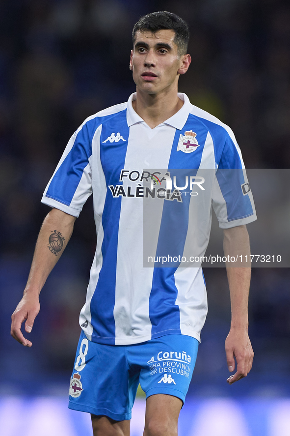 Diego Villares of RC Deportivo de La Coruna looks on during the LaLiga Hypermotion match between RC Deportivo de La Coruna and SD Eibar at A...