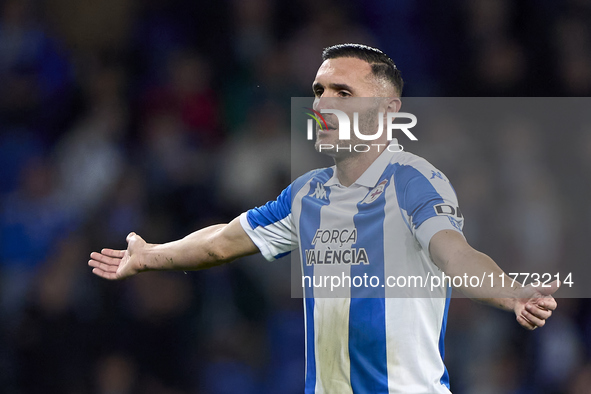 Lucas Perez of RC Deportivo de La Coruna reacts during the LaLiga Hypermotion match between RC Deportivo de La Coruna and SD Eibar at Abanca...