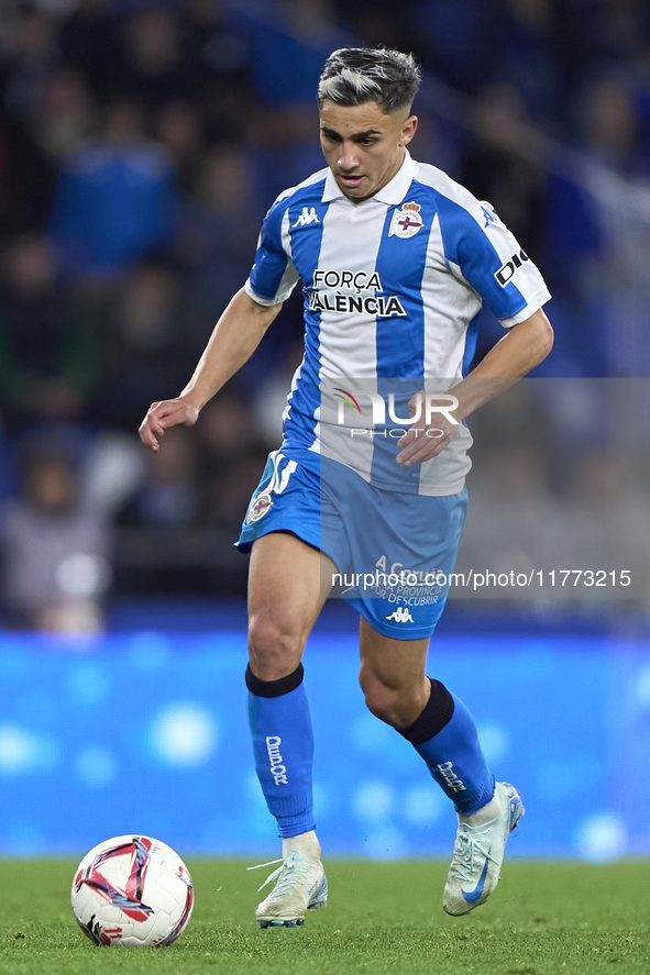 Yeremay Hernandez of RC Deportivo de La Coruna is in action during the LaLiga Hypermotion match between RC Deportivo de La Coruna and SD Eib...