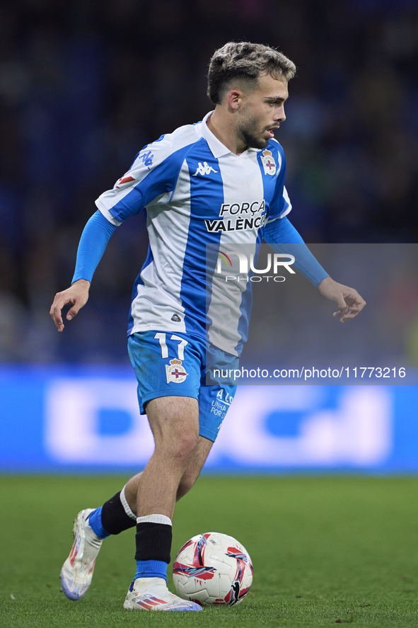 David Mella of RC Deportivo de La Coruna plays during the LaLiga Hypermotion match between RC Deportivo de La Coruna and SD Eibar at Abanca...