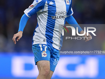 David Mella of RC Deportivo de La Coruna plays during the LaLiga Hypermotion match between RC Deportivo de La Coruna and SD Eibar at Abanca...