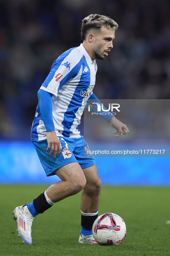 David Mella of RC Deportivo de La Coruna plays during the LaLiga Hypermotion match between RC Deportivo de La Coruna and SD Eibar at Abanca...