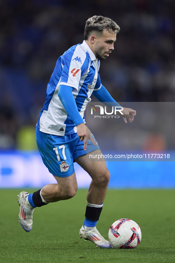 David Mella of RC Deportivo de La Coruna plays during the LaLiga Hypermotion match between RC Deportivo de La Coruna and SD Eibar at Abanca...