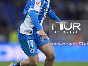 David Mella of RC Deportivo de La Coruna plays during the LaLiga Hypermotion match between RC Deportivo de La Coruna and SD Eibar at Abanca...