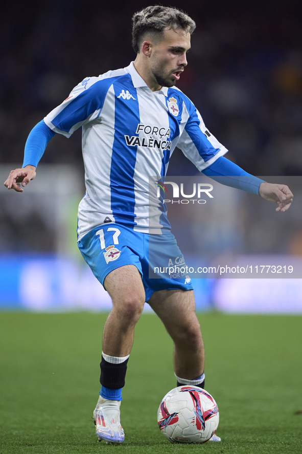 David Mella of RC Deportivo de La Coruna plays during the LaLiga Hypermotion match between RC Deportivo de La Coruna and SD Eibar at Abanca...