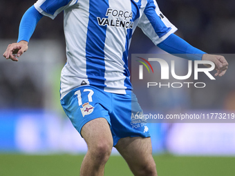 David Mella of RC Deportivo de La Coruna plays during the LaLiga Hypermotion match between RC Deportivo de La Coruna and SD Eibar at Abanca...