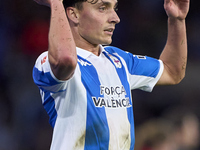 Alex Petxarroman of RC Deportivo de La Coruna takes a throw-in during the LaLiga Hypermotion match between RC Deportivo de La Coruna and SD...