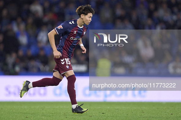 Kento Hashimoto of SD Eibar is in action during the LaLiga Hypermotion match between RC Deportivo de La Coruna and SD Eibar at Abanca Riazor...