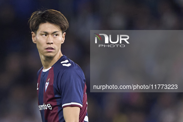 Kento Hashimoto of SD Eibar looks on during the LaLiga Hypermotion match between RC Deportivo de La Coruna and SD Eibar at Abanca Riazor Sta...