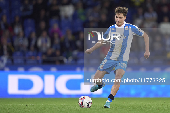 Alex Petxarroman of RC Deportivo de La Coruna is in action during the LaLiga Hypermotion match between RC Deportivo de La Coruna and SD Eiba...