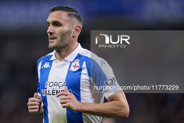 Lucas Perez of RC Deportivo de La Coruna looks on during the LaLiga Hypermotion match between RC Deportivo de La Coruna and SD Eibar at Aban...