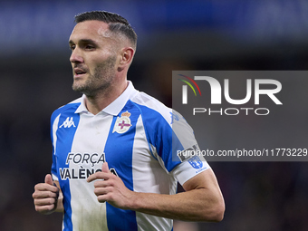 Lucas Perez of RC Deportivo de La Coruna looks on during the LaLiga Hypermotion match between RC Deportivo de La Coruna and SD Eibar at Aban...