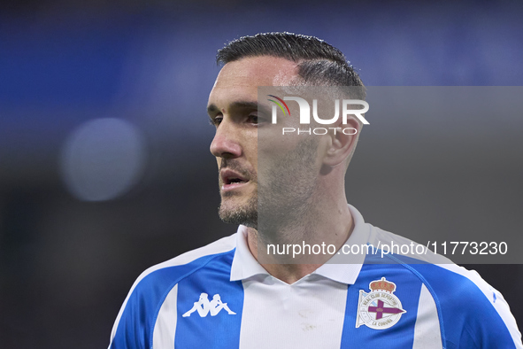 Lucas Perez of RC Deportivo de La Coruna looks on during the LaLiga Hypermotion match between RC Deportivo de La Coruna and SD Eibar at Aban...