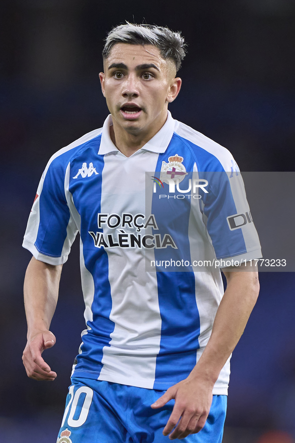 Yeremay Hernandez of RC Deportivo de La Coruna reacts during the LaLiga Hypermotion match between RC Deportivo de La Coruna and SD Eibar at...