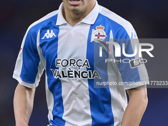 Yeremay Hernandez of RC Deportivo de La Coruna reacts during the LaLiga Hypermotion match between RC Deportivo de La Coruna and SD Eibar at...