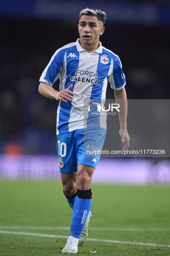 Yeremay Hernandez of RC Deportivo de La Coruna is in action during the LaLiga Hypermotion match between RC Deportivo de La Coruna and SD Eib...