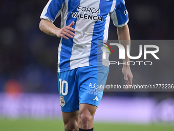 Yeremay Hernandez of RC Deportivo de La Coruna is in action during the LaLiga Hypermotion match between RC Deportivo de La Coruna and SD Eib...