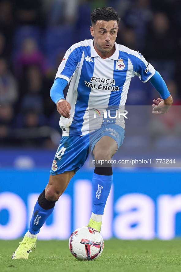 Cristian Herrera of RC Deportivo de La Coruna is in action during the LaLiga Hypermotion match between RC Deportivo de La Coruna and SD Eiba...