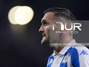 Lucas Perez of RC Deportivo de La Coruna looks on during the LaLiga Hypermotion match between RC Deportivo de La Coruna and SD Eibar at Aban...