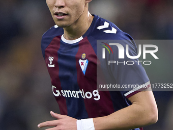 Kento Hashimoto of SD Eibar looks on during the LaLiga Hypermotion match between RC Deportivo de La Coruna and SD Eibar at Abanca Riazor Sta...