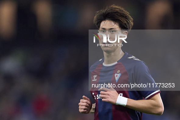 Kento Hashimoto of SD Eibar looks on during the LaLiga Hypermotion match between RC Deportivo de La Coruna and SD Eibar at Abanca Riazor Sta...