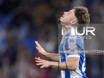 Mario Soriano of RC Deportivo de La Coruna celebrates after scoring his team's first goal during the LaLiga Hypermotion match between RC Dep...