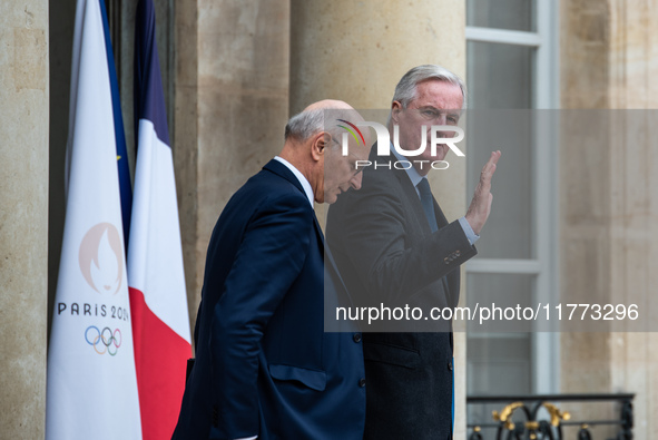 Prime Minister Michel Barnier and Didier Migaud, Minister of Justice, are at the Elysee Palace for the Council of Ministers in Paris, France...